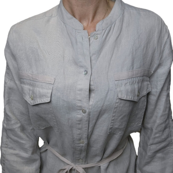 Shirt Dress Mini 100% Linen safari inspired Tan color Buttons Size S EFFETI MODA - Picture 5 of 13